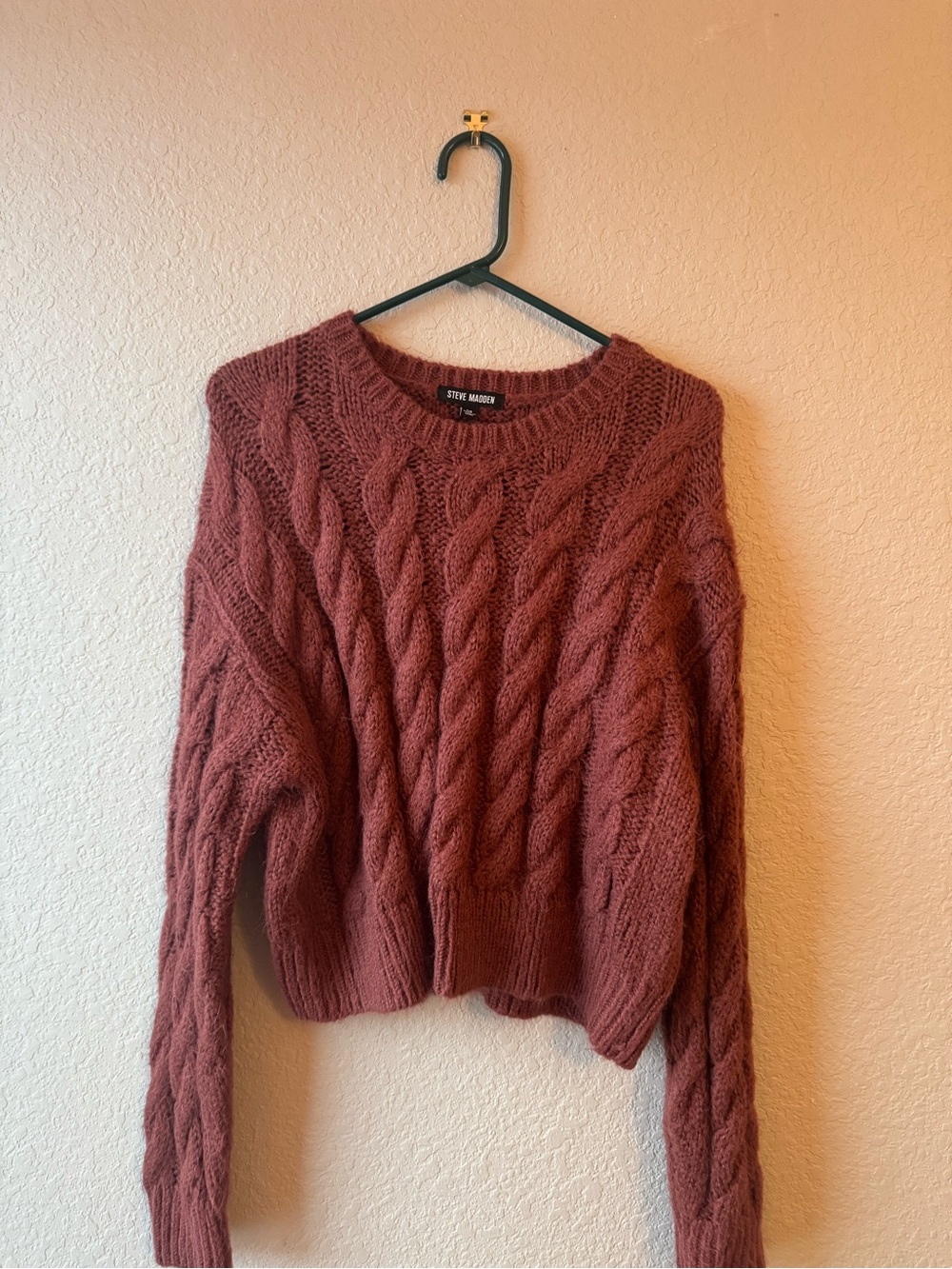 Steve Madden Cable-Texture Crewneck Sweater - Mauve